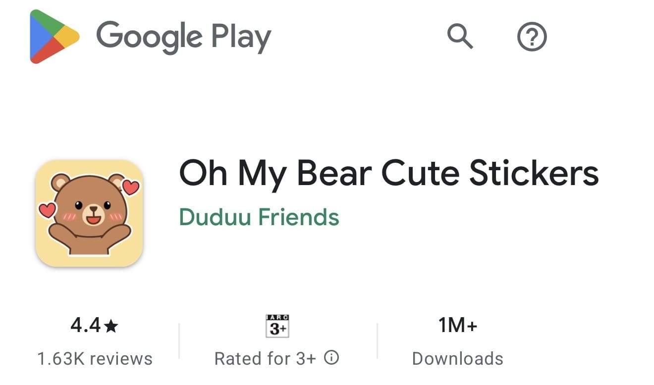Oh My Bear Google Play listing showing 1M+ downloads and a 4.4-star rating.