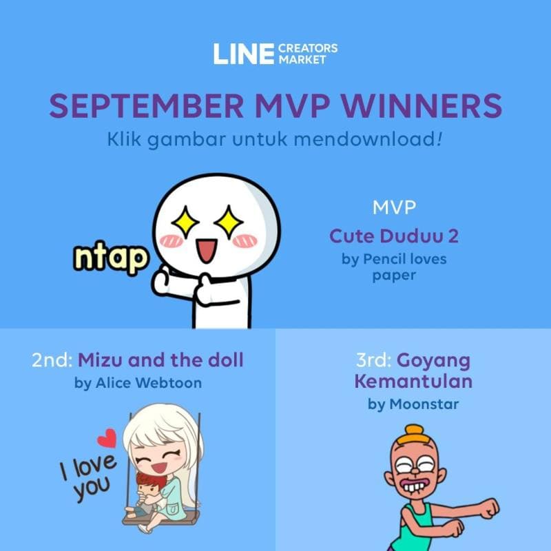 LINE Creators Market September MVP winners graphic featuring Cute Duduu 2.