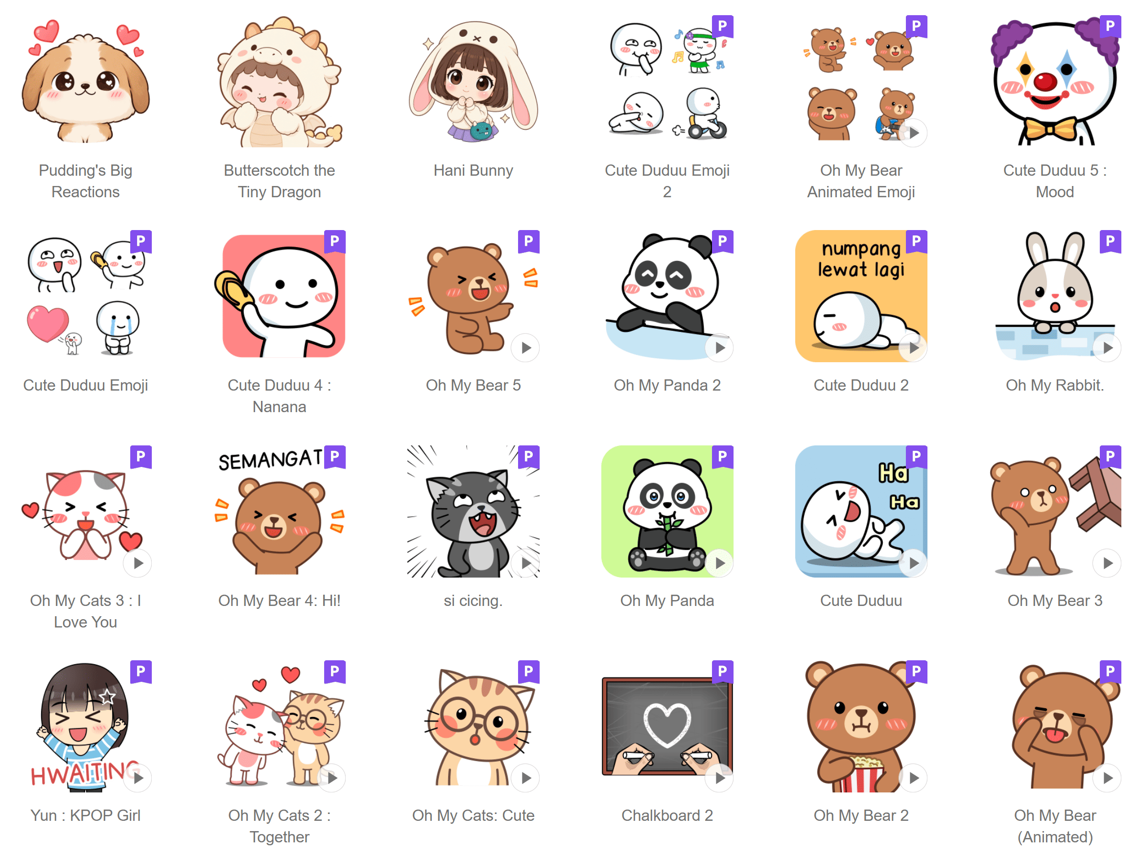 LINE Creators Market page showing published sticker and emoji packs.